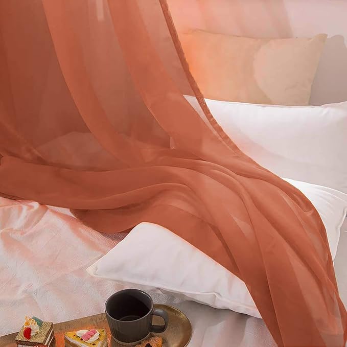 MIULEE Sheer Window Scarf Valance Extra Long Topper Terracotta Elegant Swag Curtains Luxury Draping Fabric for Wedding Arch Party Ceremony Canopy Bed Fall Decor, 37'' x 216'' One Panel, Burnt Orange