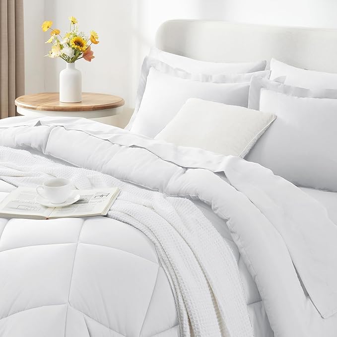 CozyLux Full Size Comforter Sets White - 7 Pieces Bed in a Bag Full, Luxury Soft Bed Set for All Seasons, Bedding Set with Down Alternative Comforter, Sheets, Pillowcases & Shams