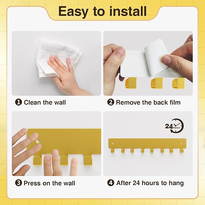 pickpiff Gold Key Holder for Wall Adhesive, Key Hooks with 8 Hooks Wall Mounted, Key Hangers No Drill for Living Room, Kitchen, Office