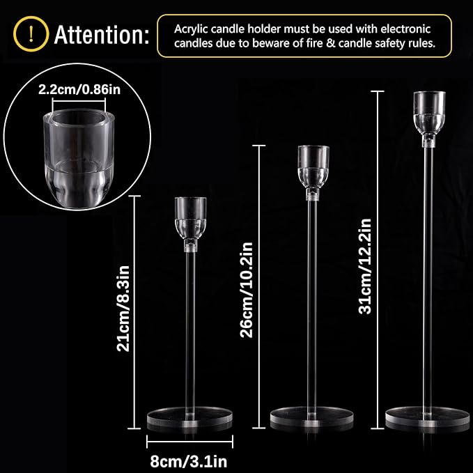 Vincidern 18pcs Clear Taper Candle Holders for Table Centerpieces, Acrylic Candle Holder Set for Wedding, Events, Party, Christmas, Halloween, Clear Decorative Candlestick Holders