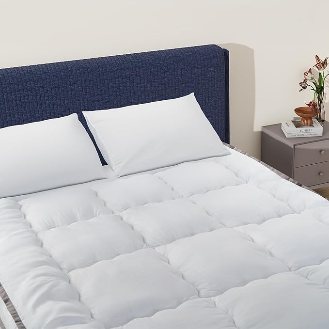 QUEEN ROSE Mattress Topper Full, Cooling Extra Thick Pillow Top Mattress Pad Bed Covers Full Size, Overfilled Snow Down Alternative Mattress Topper, Soft Comfort to Firm Mattress, Plush Support