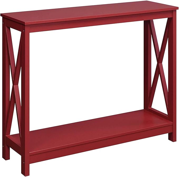 Convenience Concepts Oxford Console Table 39.5" - Sofa Table with Storage Shelf, Transitional Entryway Hall Table for Living Room and Bedroom, Display Foyer Table, Cranberry Red