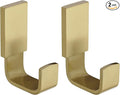 BESy Brass Clothes Hook Single Towel Hook for Bathroom Kitchen Garage Square Style Robe Hooks Coat and Hat Hook, Self Adhesive with Glue or Wall Mounted with Screws, Two Packs, Brushed Gold