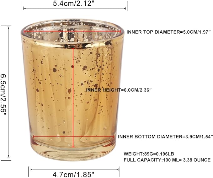 Gold Mercury Glass Tea Light Holders Set of 36 - Elegant Votive Candle Holders for Weddings, Showers and Home Decor - Perfect for Table Centerpieces and Parties (Glass, Gold)