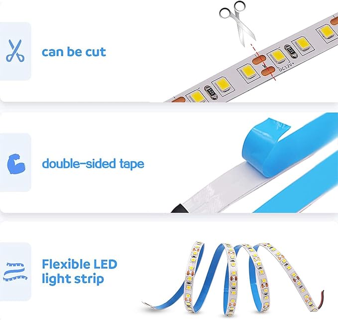 12V 5M/16.4ft LED Strip Light Warm White 3000K 600LEDs Flexible SMD2835 High Brightness No-Waterproof IP20 LED Tape Lights for Bedroom Kitchen Party etc(No Power Supply)