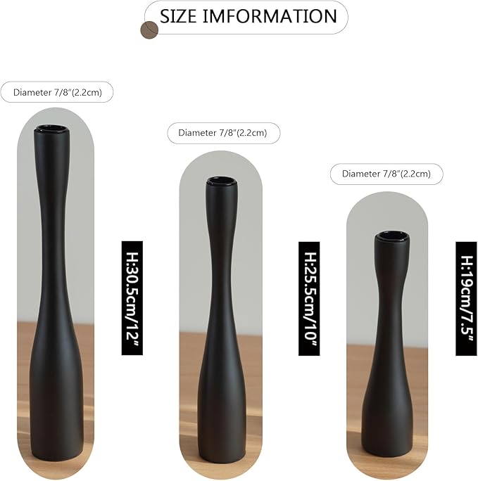 Candle Holder Black Candlestick Holders,Taper Candle Holders for Candlesticks Set of 3,(12"/10"/7.5" H) Tall Wooden Modern Candle Sticks Candle Holder for Decor