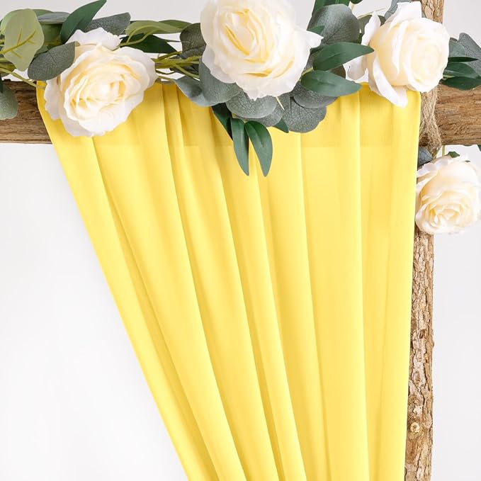 Socomi Wedding Arch Draping Fabric 3 Panels 29" x 19Ft Sheer Chiffon Curtain Drapes 6 Yards for Wedding Ceremony Birthday Party Decoration Yellow Gold