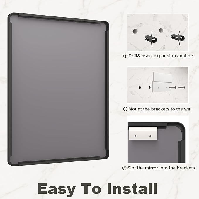 72x36 Inch Black Framed Bathroom Mirror for Wall, Large Matte Metal Framed Wall Mirror, Rounded Rectangle Vanity Mirror, Tempered Glass, Anti-Rust, Shatterproof (Horizontal/Vertical)