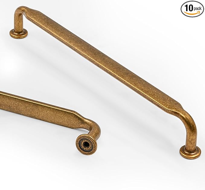 Asidrama 10 Pack 6.3 Inch(160mm) Antique Brass Kitchen Cabinet Handles, Cabinet Pulls Vintage Retro Kitchen Cabinet Hardware for Cupboard Drawer Pulls