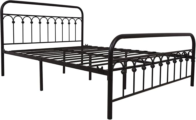 TUSEER Metal Bed Frame Queen Size with Vintage Headboard and Footboard Platform Base Wrought Iron Bed Frame (Queen,Black)