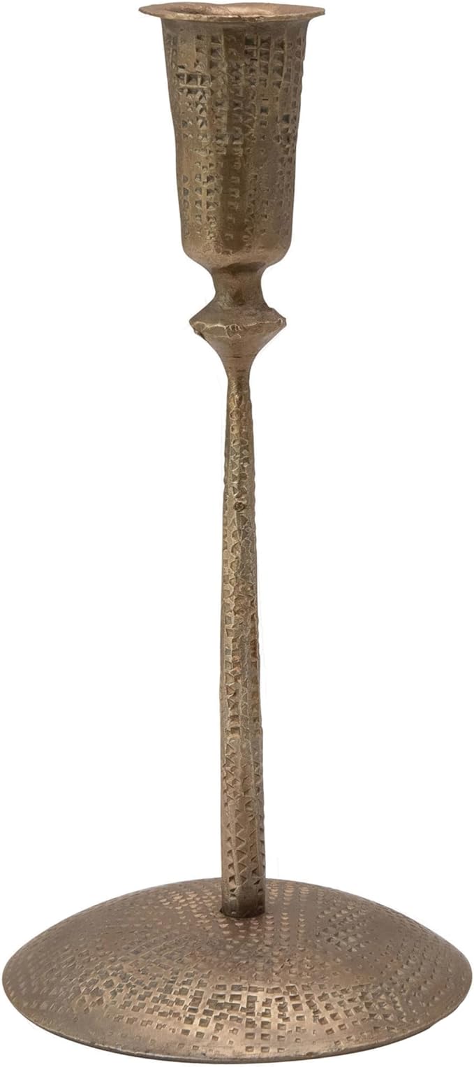 Creative Co-Op Hand-Forged Hammered Metal Taper, Antique Brass Finish Candle Holder