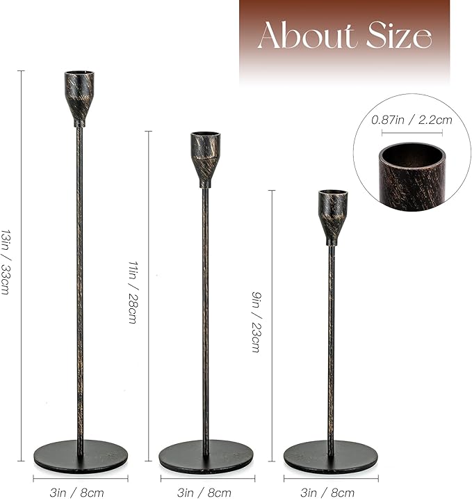 Black Taper Candle Holders: Tall Candlestick Holder Set of 6 Fireplace Mantle Decor Dinning Table Centerpiece Metal Candle Stand Halloween Decorations
