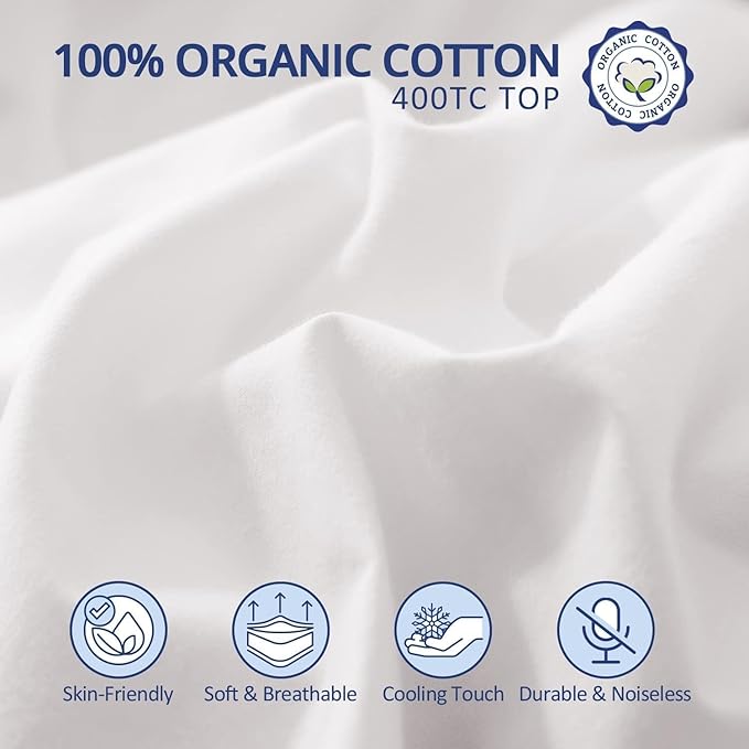 ELEMUSE 1300 GSM Mattress Topper Queen with Baffle Box Design,Extra Thick Cooling Pillow Top Pad, 400TC Cotton Cover, Plush & Support Snow Down Alternative, White