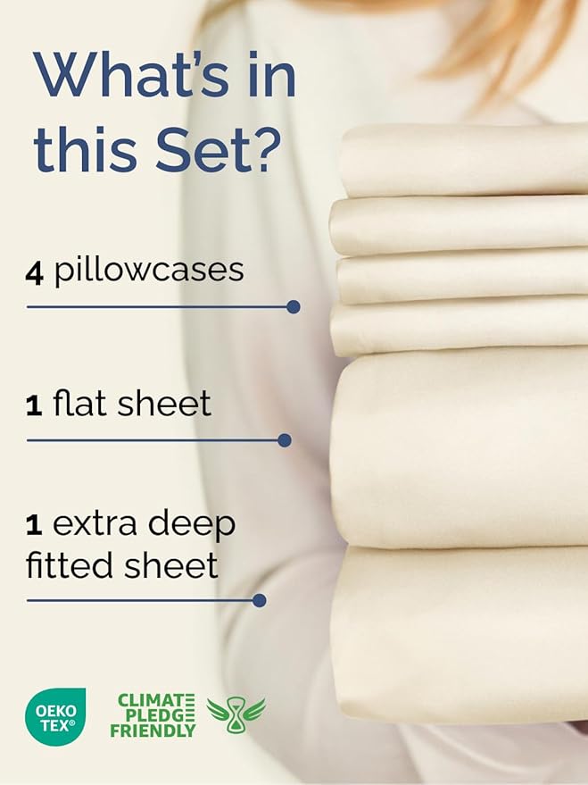 Extra Deep Queen Sheet Set - 6 Piece Breathable & Cooling Sheets - Hotel Luxury Bed Sheets Set - Easy & Secure Fit - Soft, Wrinkle Free & Comfy Sheets Set - Off White Sheet Set with Extra Deep Pockets