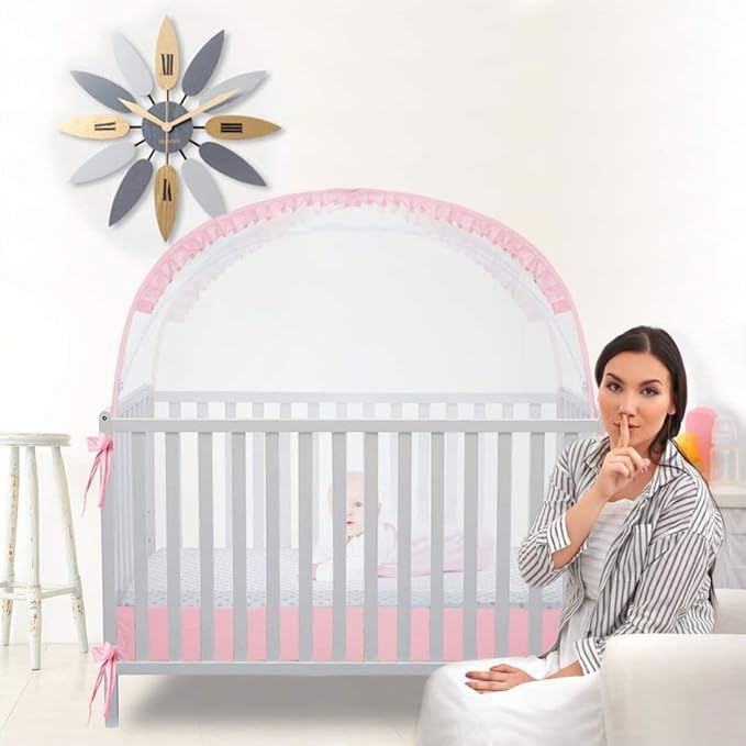 Baby Pop Up Tent Cover Crib,See Through Crib and Nursery Soft Mesh Cover,Net with Viewing Window to Keep Baby in (55.2" L x 27.6" W x 51.6" H)