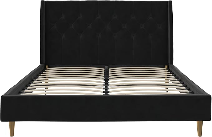 Novogratz The Her Majesty Upholstered Bed, Queen, Black Velvet