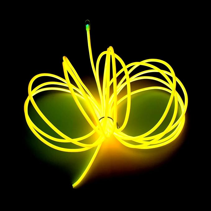 MaxLax EL Wire Yellow, 32.8ft/10m Portable Battery Pack Neon Light Strip 360° Cuttable Glowing Rope Lights for Parties, Halloween, DIY Decoration
