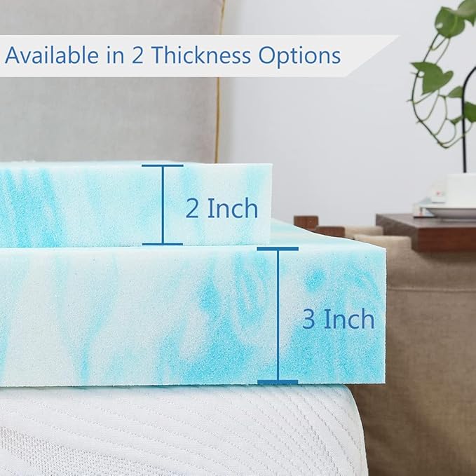 IULULU Mattress Topper, 2 Inch Gel Memory Foam Mattress Topper for Full Size Bed, Blue