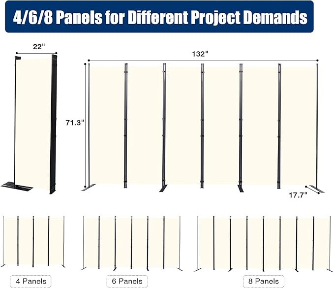Room Divider 6FT Portable Room Dividers and Folding Privacy Screens, 132'' W Fabric Divider for Room Separation, 6 Panel Partition Room Dividers Freestanding Wall Divider Screen for Dorm Studio Office