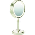 Conair Reflections Double-Sided LED Lighted Tabletop Mount Vanity Makeup Mirror, 1x/10x magnification, Satin Nickel