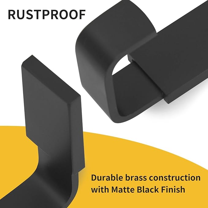 BESy Brass Clothes Hook Single Towel Hook for Bathroom Kitchen Garage Square Style Robe Hooks Coat Hooks Hat Hook, Self Adhesive with Glue or Wall Mounted with Screws, Four Packs, Matte Black