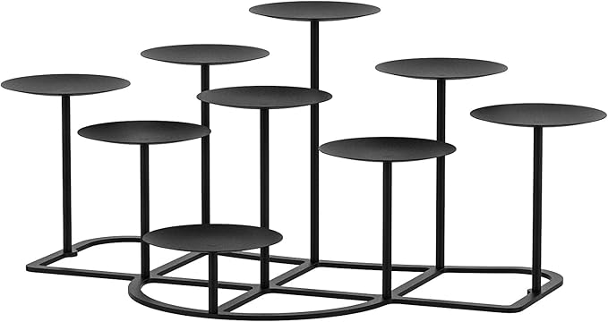 smtyle DIY 9 Mantle Candelabra Flameless or Wax Candle Holders for Fireplace with Black Iron Decoration on Desk/Floor