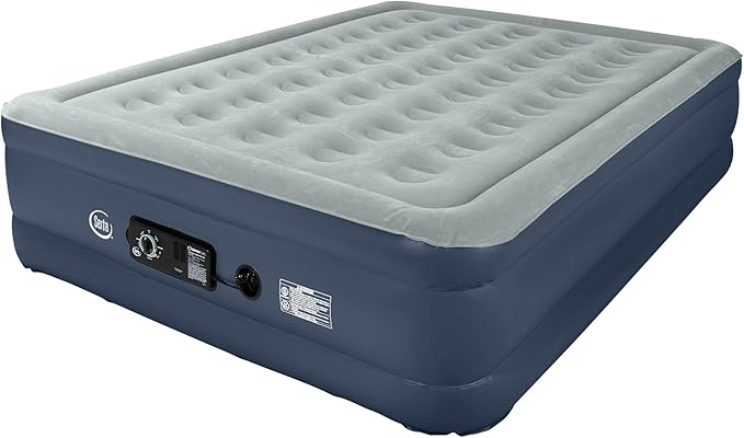 Serta Raised Air Mattress with Never Flat Pump | Luxury Inflatable Mattress with Built in Air Pump to Ensure a Good Night’s Rest | Heavy Duty Blow Up Mattress with Self Inflating Pump
