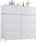DUMOS Dresser for Bedroom, Storage Organizer with 9 Drawers, Chest of Drawers with Fabric Bins, Sturdy Metal Frame, Wood Tabletop for Guest Room, Closet, Entryway, Nursery