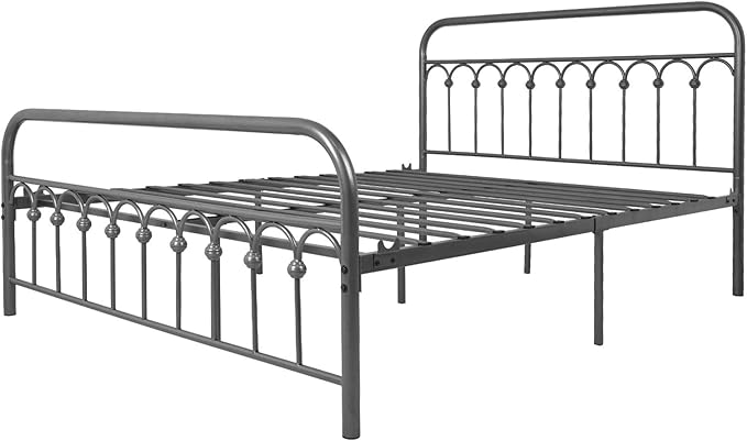 YALAXON Vintage Sturdy Queen Size Metal Bed Frame with Headboard and Footboard Basic Bed Frame No Box Spring Needed (Queen, Gray Silver)