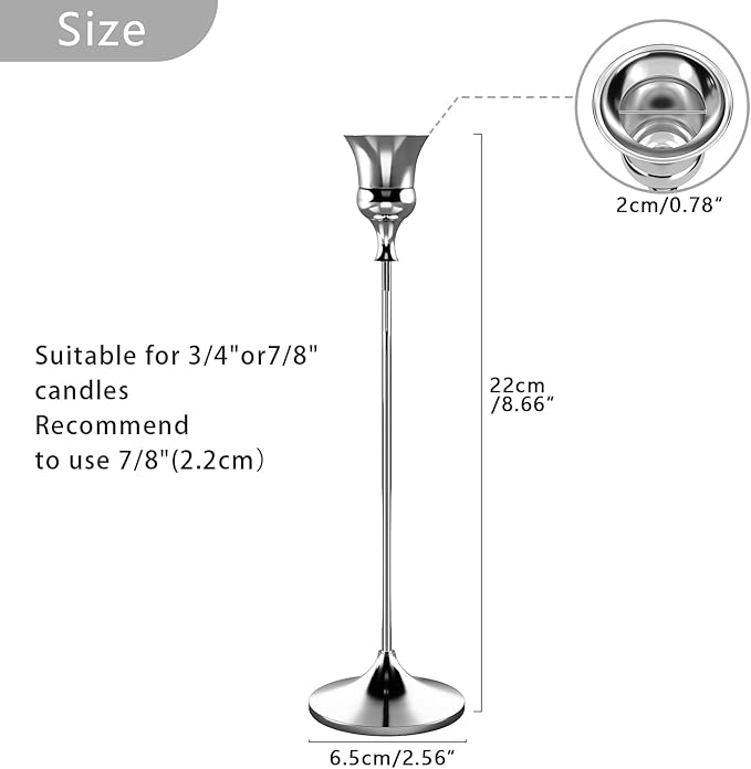 Candlestick Holders Silver, 1 Pack Taper Candle Holder for Candlesticks, Candle Sticks Holder Decor for Home Decor