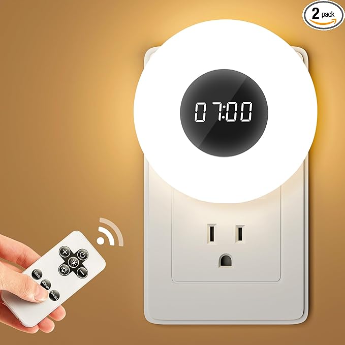 【2 PACK】 Bathroom Clock,10 Levels Dimmable+3 Light Colors+Remote Shower Clock+Bathroom Night Light, 90 Lumen Shower Timer+Light Timer, Aora Night Light, Nightlight Plug in Night Lights for Wall Socket