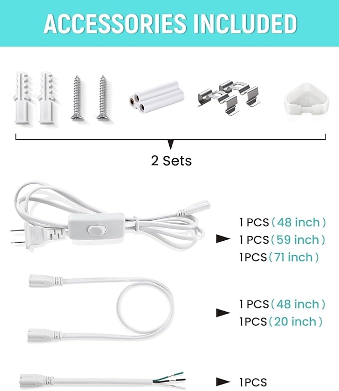 (2 Pack 4FT T5 LED Shop Light,6500K,20W,2300LM(Super Bright White) Linkable LED Integrated Fixture,Garage Ceiling and Cabinet Light,Strip Light,Corded Electric with ON/Off Switch