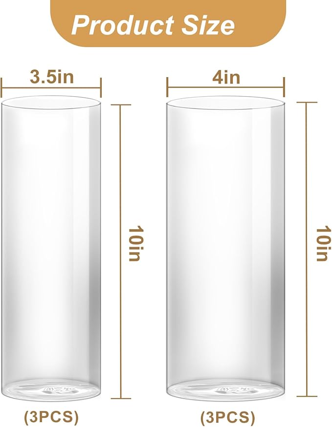 Hurricane Candle Holder,Open Ended Glass Candleholder Multiple Size Choices,Clear Cylinder Glass Candle Holder for Wedding Centerpieces, Home Decor(6 PCS,H:10" D:4")