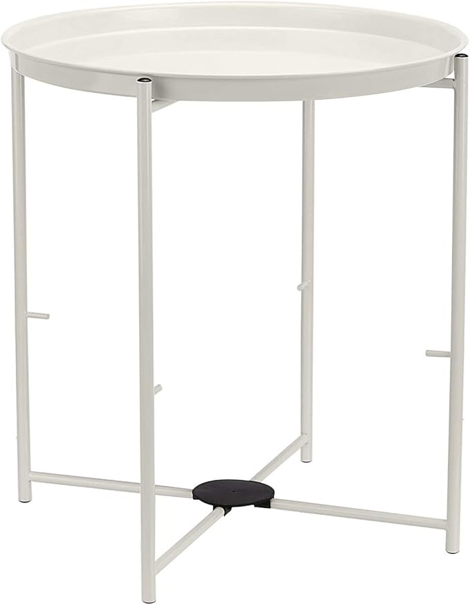 Amazon Basics Round Storage End Table, Side Table with Cloth Basket, White/Heather Gray, 17.7"L x 17.7"W x 18.9"H