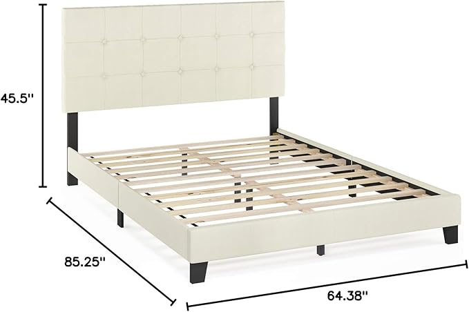 Furinno Laval Button Tufted Upholstered Platform Bed Frame, Queen, Linen