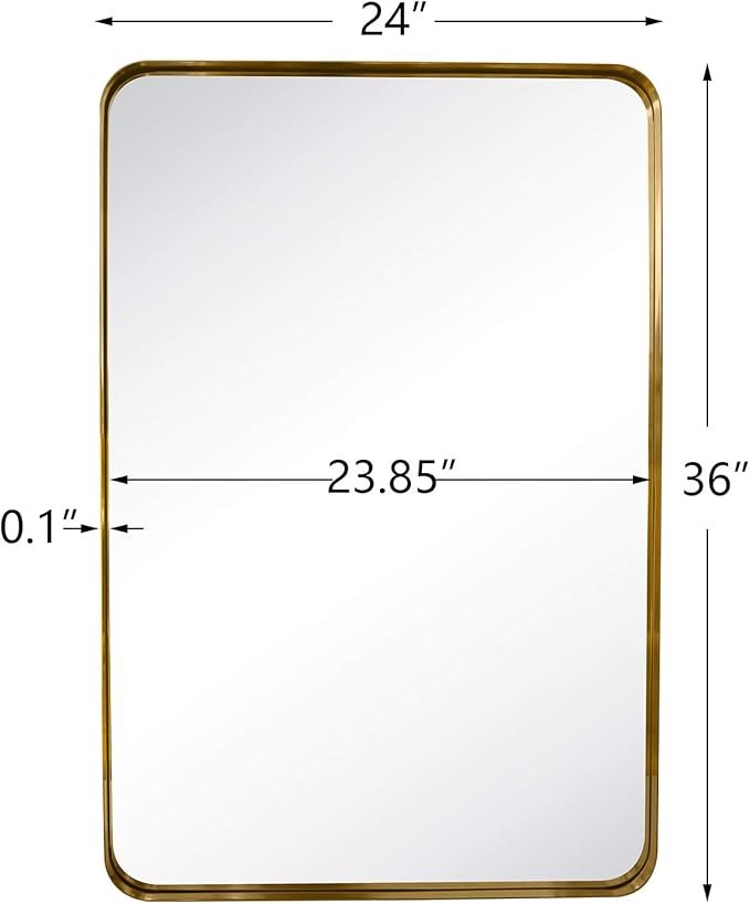 TEHOME 24x36 Brushed Gold Metal Framed Bathroom Mirror for Wall in Stainless Steel Rounded Rectangular Bathroom Vanity Mirrors Wall Mounted