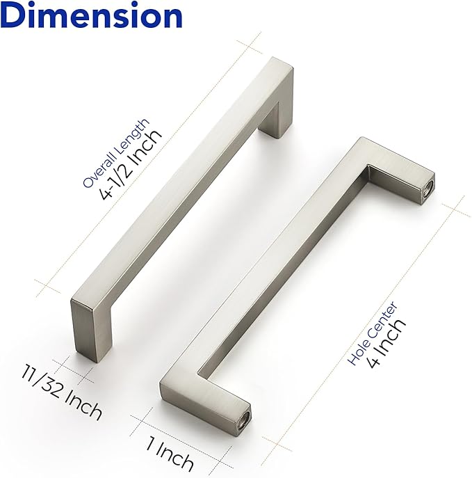 Ravinte 10 Pack Solid 4 Inch Center to Center Slim Square Bar Drawer Handles - Cabinet Hardware Brushed Nickel Pulls for Kitchen and Drawers