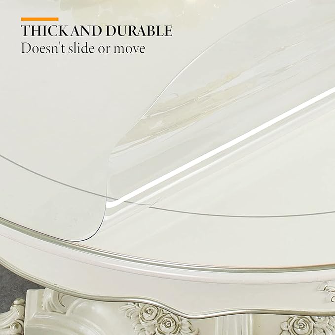 Deep Dream 1.5mm Thick 48 Inches Clear Round Table Protector, Round Table Cover, Tablecloth Protector, Table Protector for Dining Room Table & Office