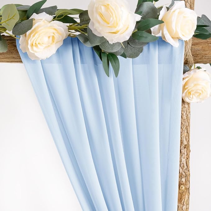Socomi Wedding Arch Draping Fabric 2 Panels 29" x 19Ft Baby Blue Sheer Chiffon Curtain Drapes 6 Yards for Wedding Ceremony Birthday Party Decoration