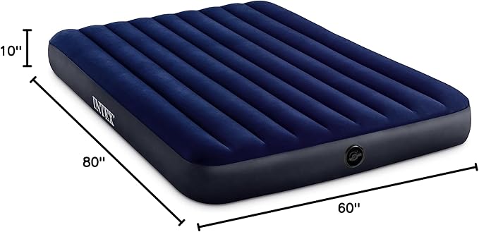 Intex 64759E Dura-Beam Standard Downy Air Mattress: Fiber-Tech – Queen Size – 10in Bed Height – 600lb Weight Capacity – Pump Sold Separately