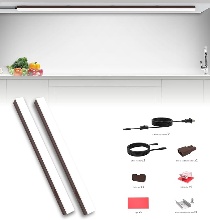 Under Cabinet Lighting Plug in, 12 Inch 2 Pcs, Linkable AC120V 3CCT 3000K/4000K/5000K Ultra Slim, LED Under Cabinet Lights for Counter Light, Kitchen, Shelf, Sink, Workshop, Desk, Bronze