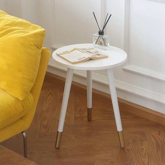 AWASEN Round Side Table, Small End Table Nightstand Accent Table for Living Room Bedroom Office Small Spaces, 16''D x 19.5''H (White & Gold)