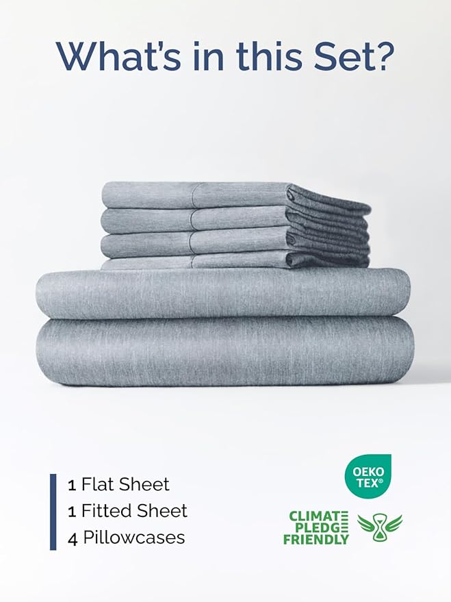 Extra Deep Queen Sheet Set - 6 Piece Breathable and Cooling Sheets - Hotel Luxury Bed Sheets Set - Easy Fit - Soft, Wrinkle Free and Comfy Sheets Set - Heathered Blue Sheet Set with Extra Deep Pockets