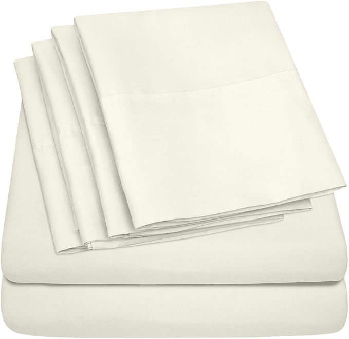 Full Size Bed Sheets - 6 Piece 1500 Supreme Collection Fine Brushed Microfiber Deep Pocket Full Sheet Set Bedding - 2 Extra Pillow Cases, Great Value, Full, ivory