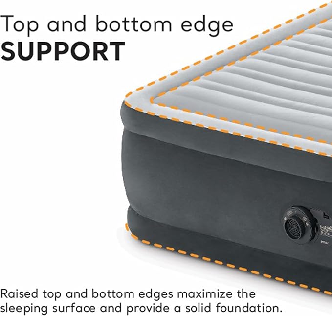 Intex Dura-Beam Deluxe Comfort-Plush Elevated: Fiber-Tech – Queen Size – Built-in Electric Pump – 18in Bed Height – 600lb Weight Capacity