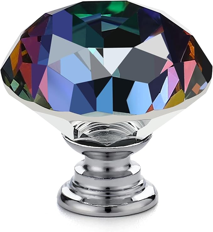 Ravinte 5 Pack Colorful Crystal Knobs for Dresser Drawers Glass Cabinet Knobs Diamond Shaped Drawer Knobs - 30 mm Knobs with Black Base
