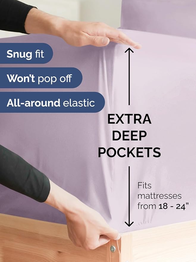 Extra Deep Twin XL Sheet Set - 4 Piece Breathable & Cooling Sheets - Hotel Luxury Bed Sheets Set - Easy Fit - Soft, Wrinkle Free & Comfy Sheets Set - Light Lavender Sheet Set with Extra Deep Pockets