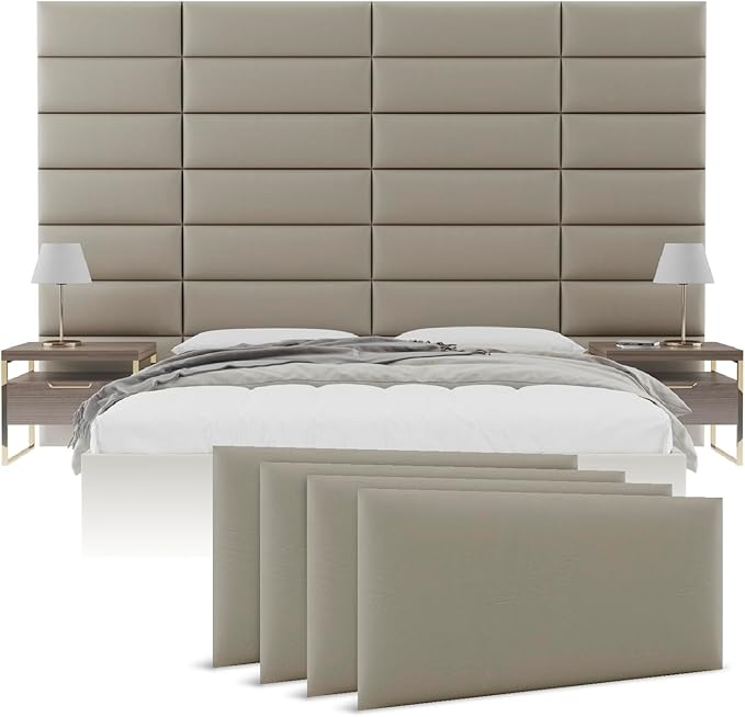 Vänt Upholstered Wall Panels - King/Cal King Size Wall Mounted Headboards - Vintage Leather Dusty Taupe - Twin/King - Set of 4 Panels (Each Individual Panel 39"x11.5")