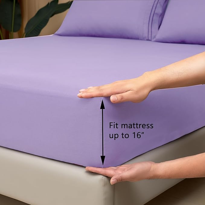 Mejoroom Full Size Sheet Set - Extra Soft Luxury Brushed Microfiber - 1800 Bedding Sheets with 16 Inch Deep Pocket - Breathable, Wrinkle, Fade & Stain Resistant - 4 Piece (Full,Violet)