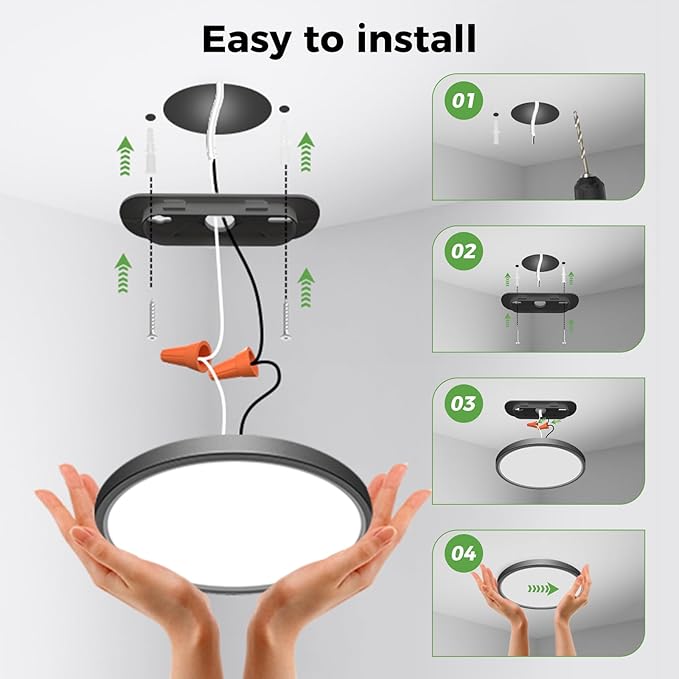 zemty 12Pack LED Flush Mount Ceiling Lights, 6.5 Inch 12W 1200lm Lighting Fixtures Recessed, Adjustable 3000K 4000K 6500K, Round Modern Ceiling Lamp for Bathroom Closet Hallway (Black)